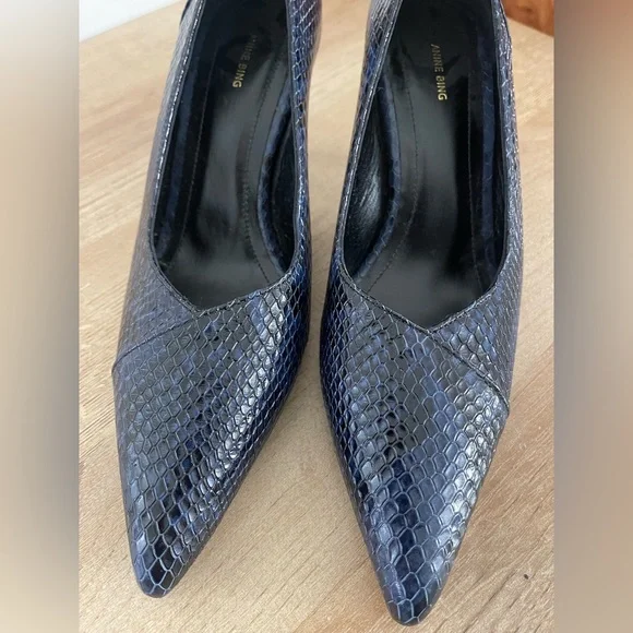 Anine Bing Devon Pumps Blue Snakeskin Leather Women's Size 36 - Picture 2 of 8
